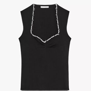 Zara Black Top with Beaded Neckline